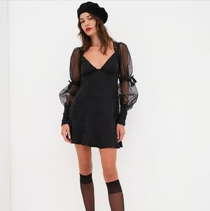 For Love and Lemons Elegant Black Sheer Sleeve Dress Women's XS Sheer Dress